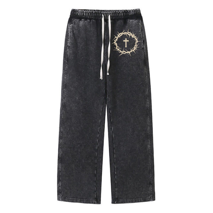 Christianartworkshop Pantaloni della tuta Thorn Cross Relaxed Fit Washed - Nero - 2XL - image 3