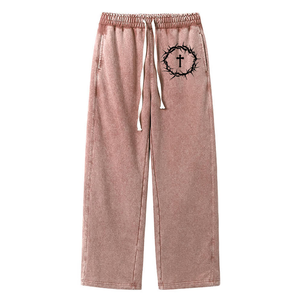 Christianartworkshop Pantaloni della tuta Thorn Cross Relaxed Fit Washed - Marrone - 2XL - image 12