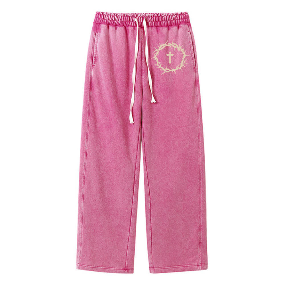 Christianartworkshop Pantaloni della tuta Thorn Cross Relaxed Fit Washed - Rosa - 2XL - image 15