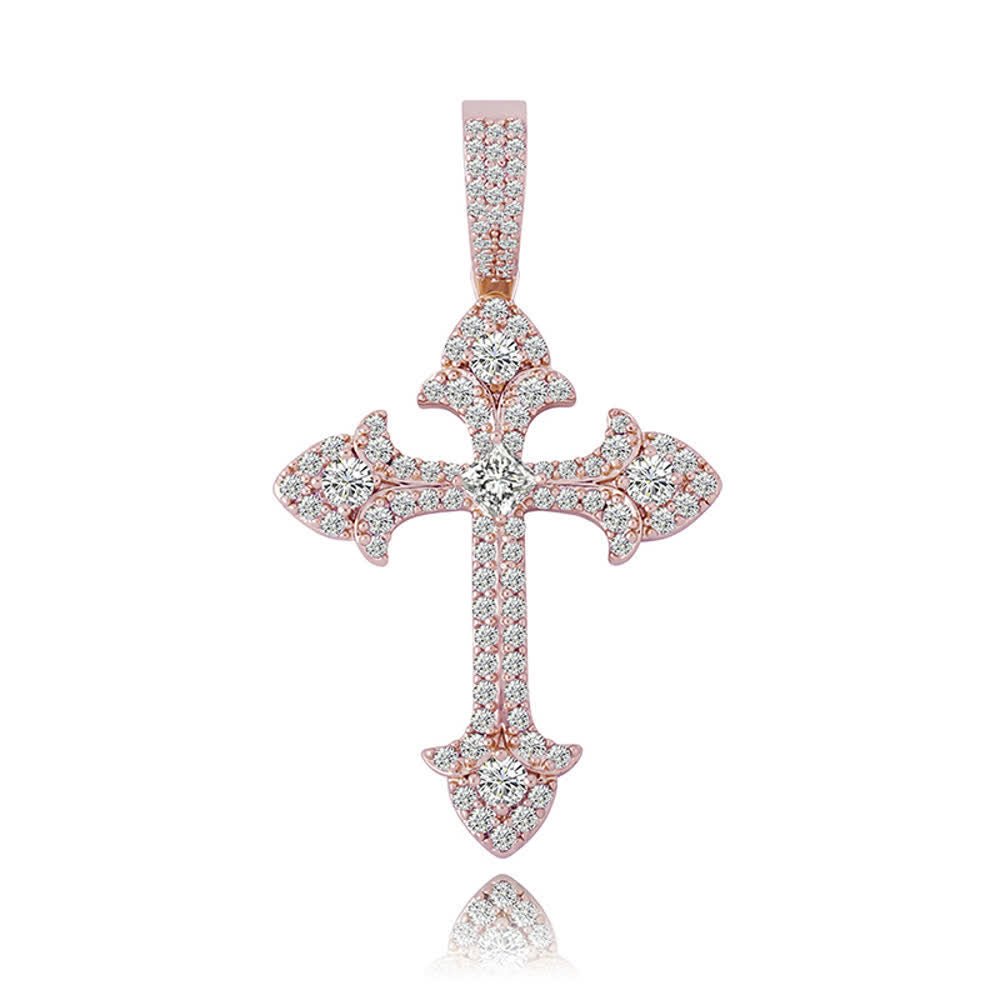 Christianartworkshop Collana con pendente a croce scintillante tempestata di pavé: simbolo di nobile rifugio divino - Rosa dorato - image 11