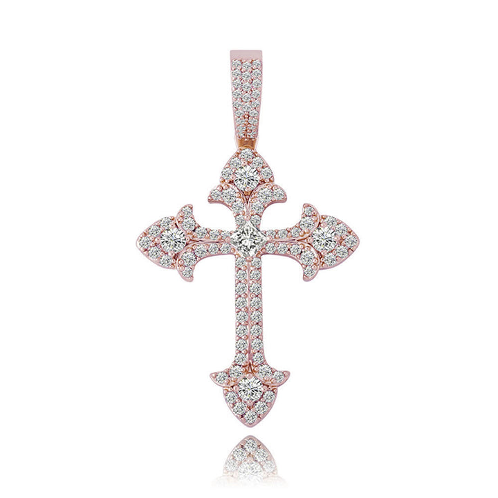 Christianartworkshop Collana con pendente a croce scintillante tempestata di pavé: simbolo di nobile rifugio divino - Rosa dorato - image 11