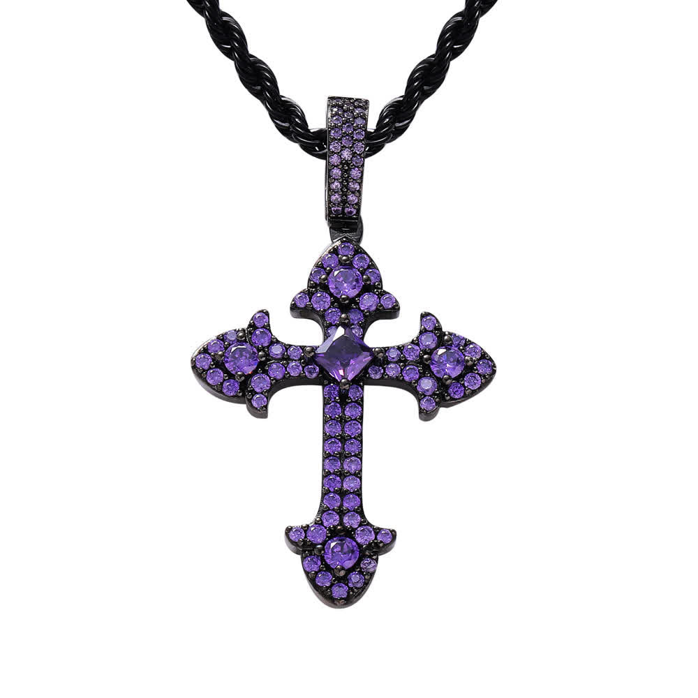 Christianartworkshop Collana con pendente a croce scintillante tempestata di pavé: simbolo di nobile rifugio divino - Viola - image 10