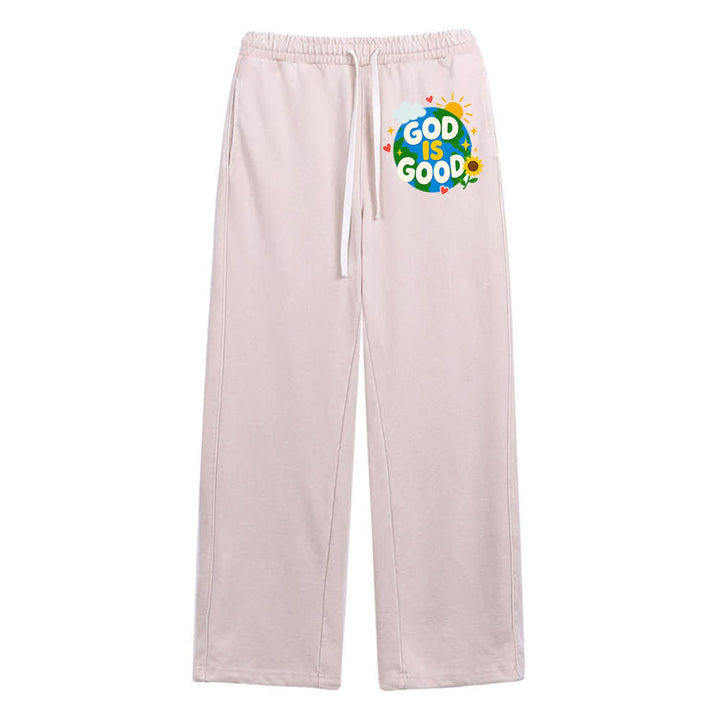 Christianartworkshop Pantaloni della tuta lavati con scritta "Dio è buono" e girasole - Beige - 2XL - image 12