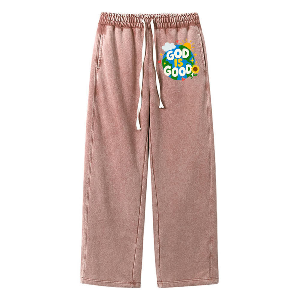 Christianartworkshop Pantaloni della tuta lavati con scritta "Dio è buono" e girasole - Marrone - 2XL - image 9