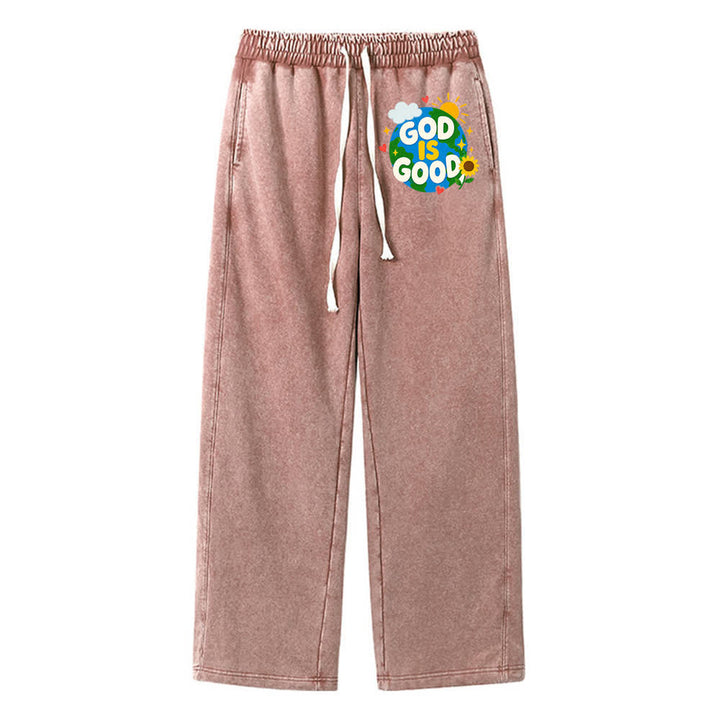 Christianartworkshop Pantaloni della tuta lavati con scritta "Dio è buono" e girasole - Marrone - 2XL - image 9