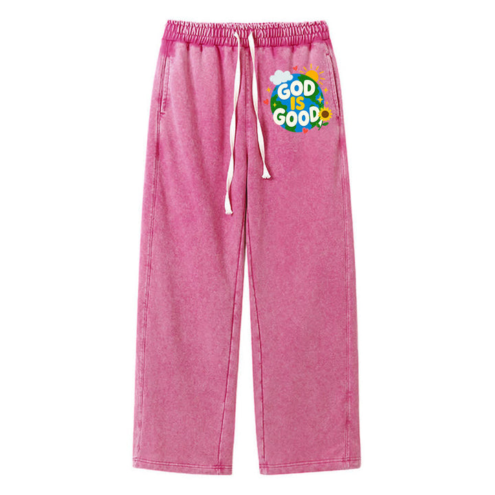 Christianartworkshop Pantaloni della tuta lavati con scritta "Dio è buono" e girasole - Rosa - 2XL - image 15