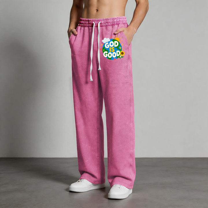 Christianartworkshop Pantaloni della tuta lavati con scritta "Dio è buono" e girasole - image 16