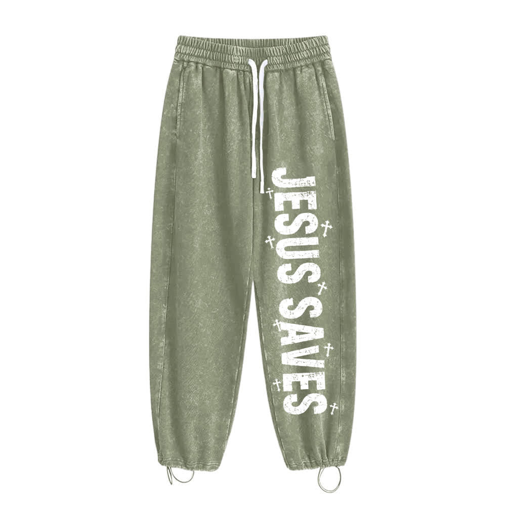 Christianartworkshop Pantaloni della tuta lavati con scritta "Jesus Saves Distressed Statement" - image 14