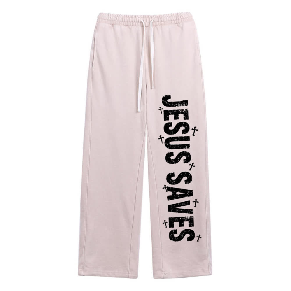 Christianartworkshop Pantaloni della tuta lavati con scritta "Jesus Saves Distressed Statement" - image 6