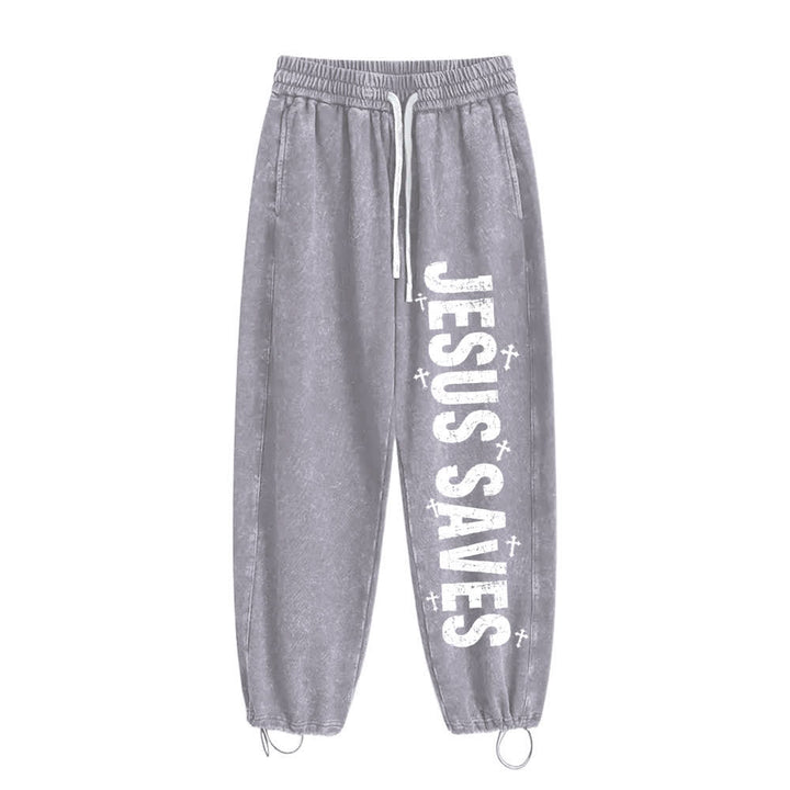 Christianartworkshop Pantaloni della tuta lavati con scritta "Jesus Saves Distressed Statement" - image 5
