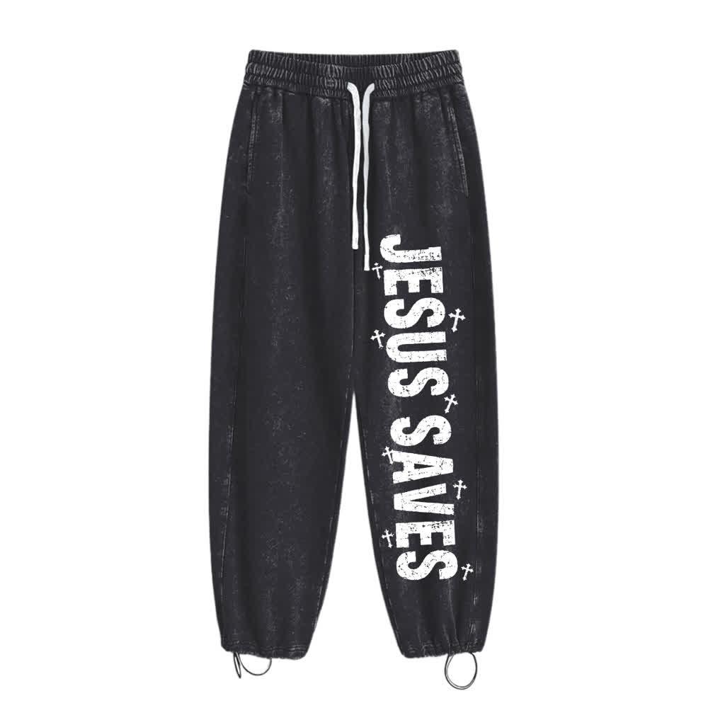 Christianartworkshop Pantaloni della tuta lavati con scritta "Jesus Saves Distressed Statement" - image 11