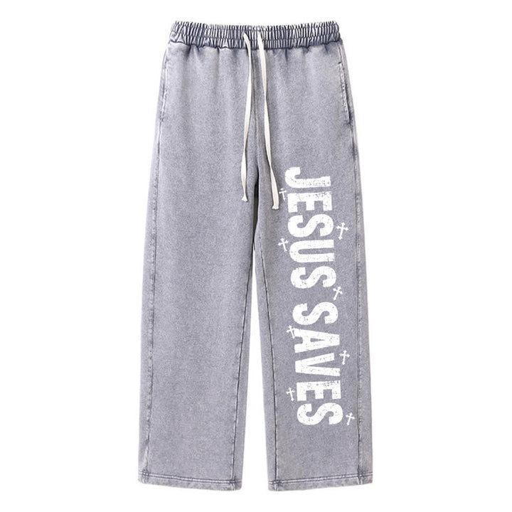 Christianartworkshop Pantaloni della tuta lavati con scritta "Jesus Saves Distressed Statement" - Grigio - 2XL - image 3