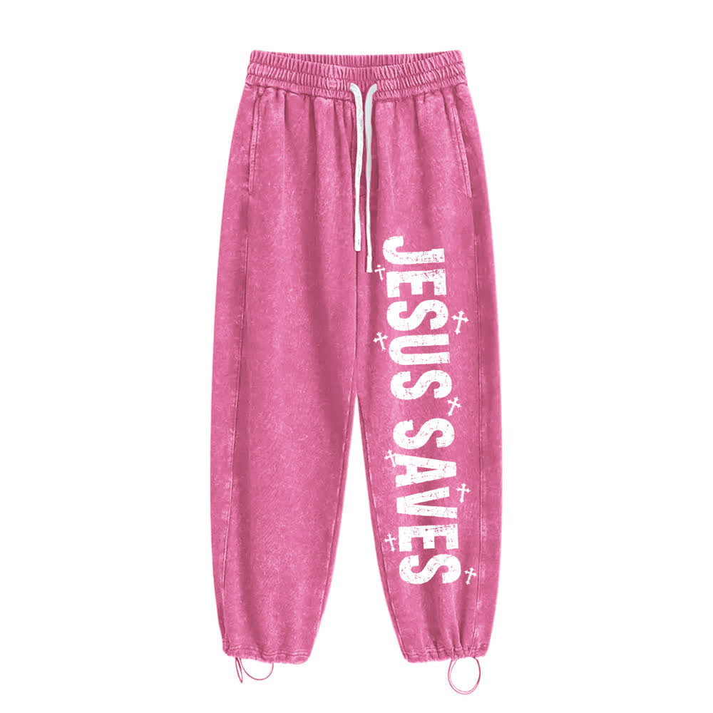 Christianartworkshop Pantaloni della tuta lavati con scritta "Jesus Saves Distressed Statement" - image 2