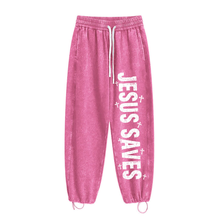 Christianartworkshop Pantaloni della tuta lavati con scritta "Jesus Saves Distressed Statement" - image 2