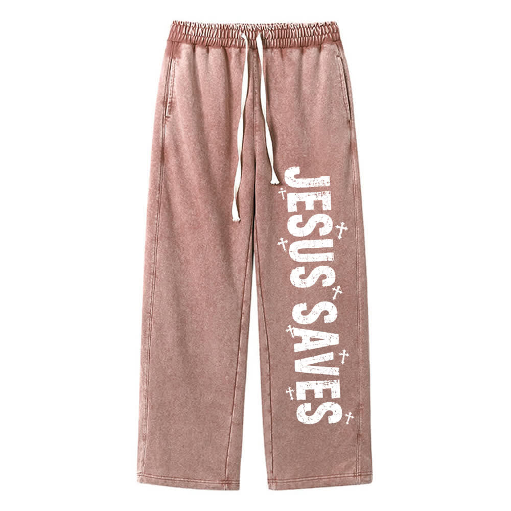 Christianartworkshop Pantaloni della tuta lavati con scritta "Jesus Saves Distressed Statement" - image 15