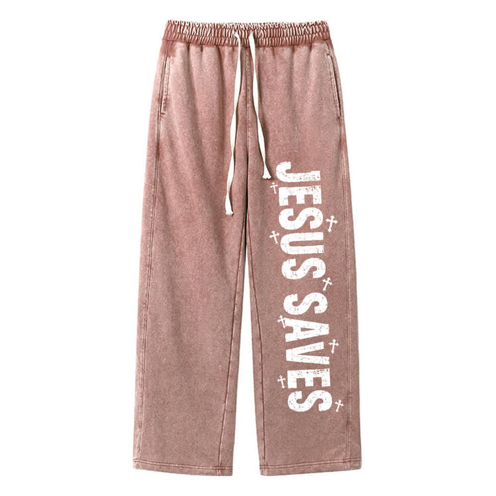 Christianartworkshop Pantaloni della tuta lavati con scritta "Jesus Saves Distressed Statement" - image 15