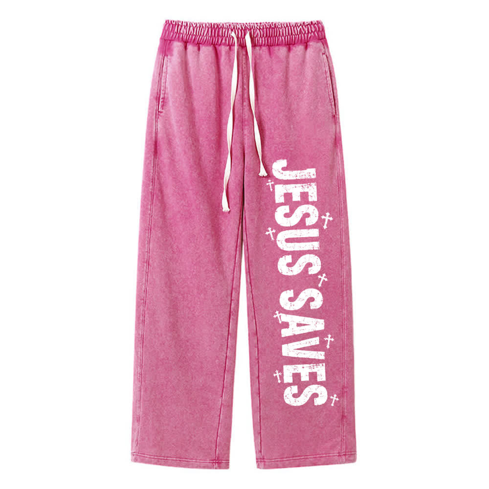 Christianartworkshop Pantaloni della tuta lavati con scritta "Jesus Saves Distressed Statement" - Rosa - 2XL - image 0