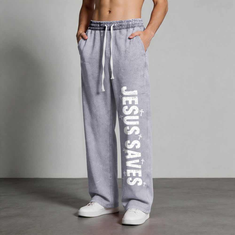 Christianartworkshop Pantaloni della tuta lavati con scritta "Jesus Saves Distressed Statement" - image 4