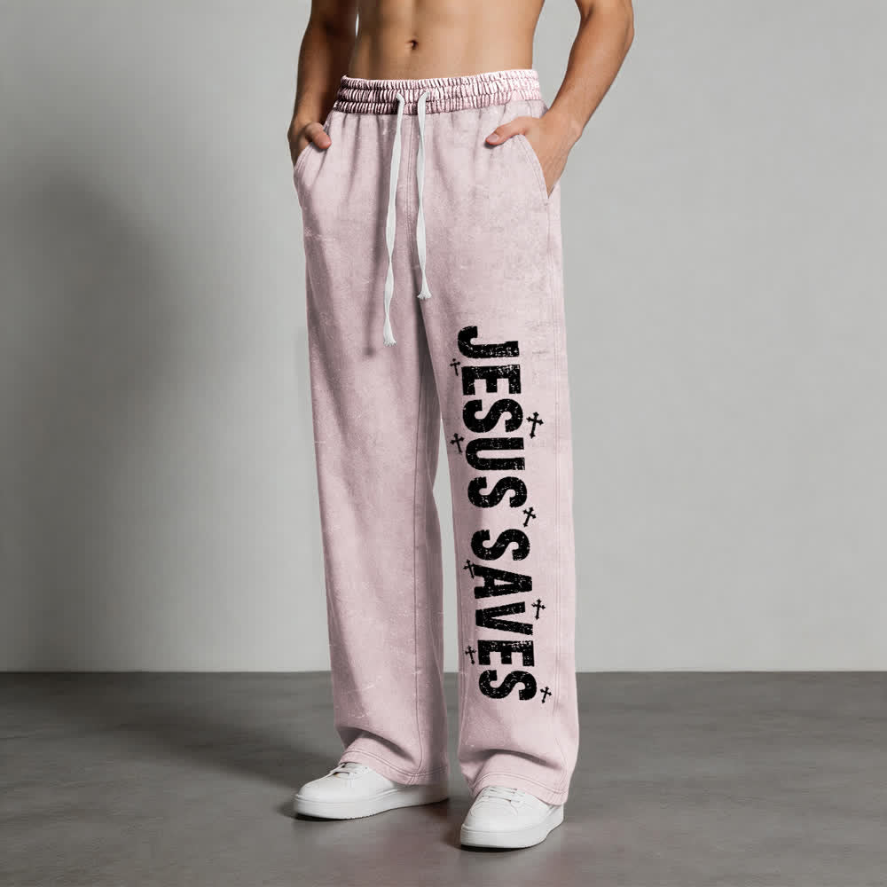 Christianartworkshop Pantaloni della tuta lavati con scritta "Jesus Saves Distressed Statement" - image 7