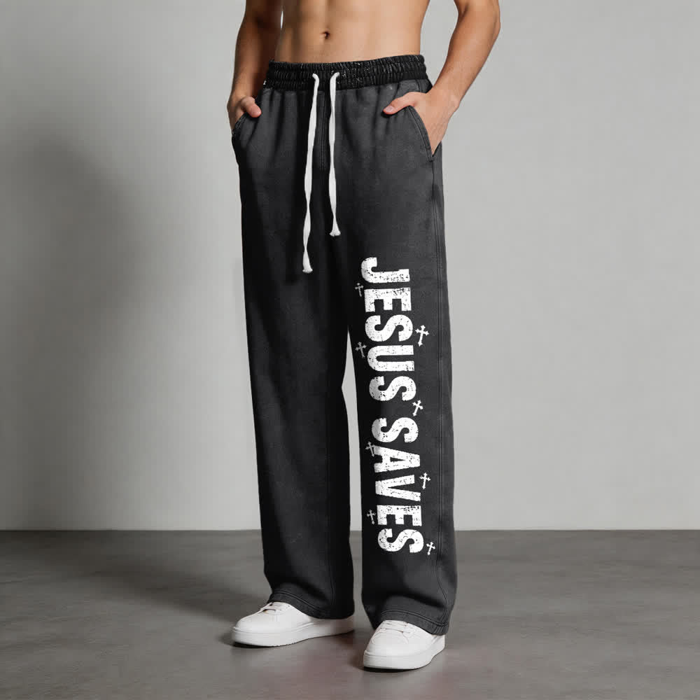 Christianartworkshop Pantaloni della tuta lavati con scritta "Jesus Saves Distressed Statement" - image 10