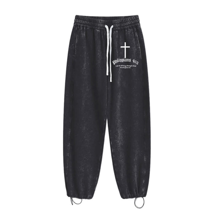 Christianartworkshop Pantaloni della tuta lavati con motivo a croce Filippesi 4:13 - Nero - 2XL - image 5