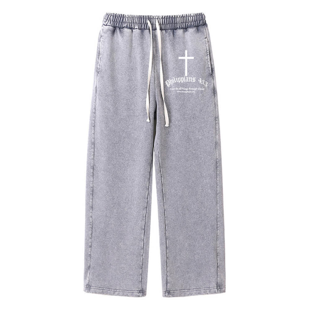 Christianartworkshop Pantaloni della tuta lavati con motivo a croce Filippesi 4:13 - Grigio - 2XL - image 9