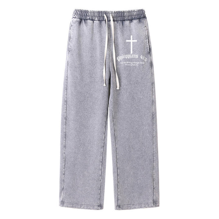 Christianartworkshop Pantaloni della tuta lavati con motivo a croce Filippesi 4:13 - Grigio - 2XL - image 9