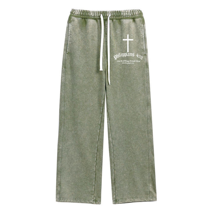 Christianartworkshop Pantaloni della tuta lavati con motivo a croce Filippesi 4:13 - Verde militare - 2XL - image 15