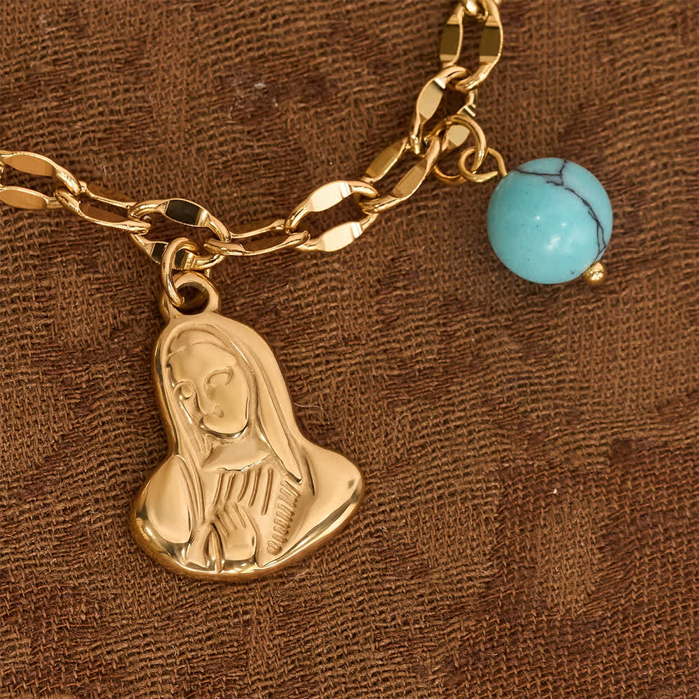 Christianartworkshop Collana con ciondoli multipli e croce crocifissa, emblema della Madonna, dolce consolazione celeste. - image 5