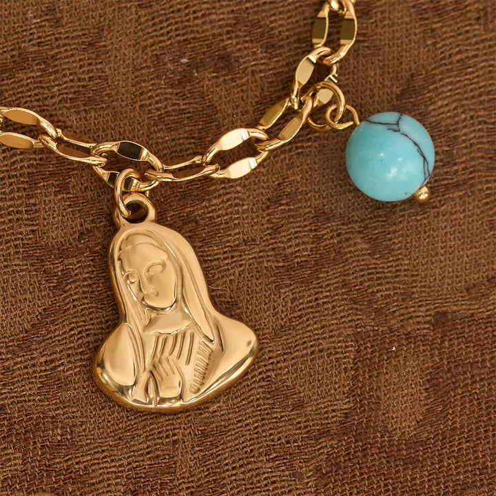 Christianartworkshop Collana con ciondoli multipli e croce crocifissa, emblema della Madonna, dolce consolazione celeste. - image 5