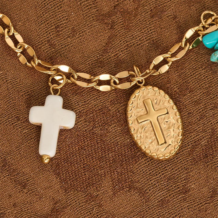 Christianartworkshop Collana con ciondoli multipli e croce crocifissa, emblema della Madonna, dolce consolazione celeste. - image 3