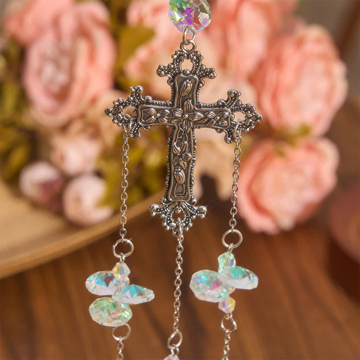 Christianartworkshop Ornamento pendente a più fili di cristallo con croce, simbolo di serena consolazione divina. - image 2