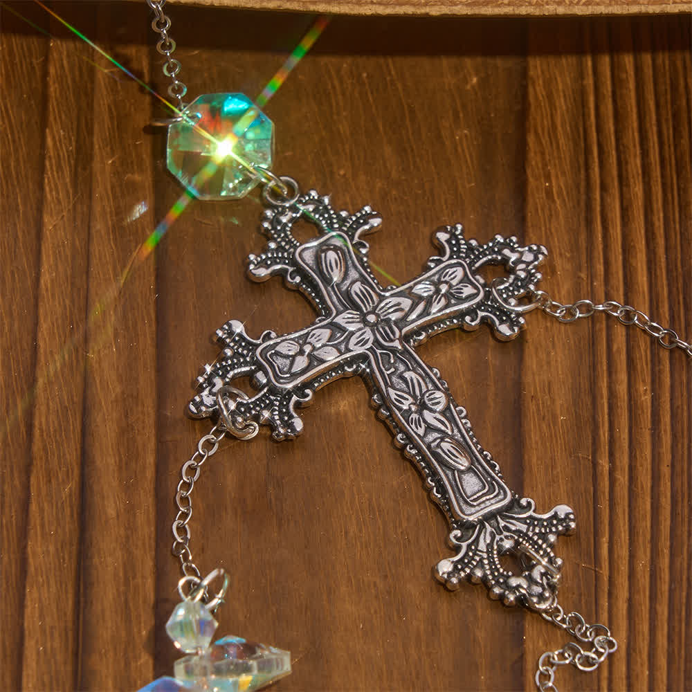 Christianartworkshop Ornamento pendente a più fili di cristallo con croce, simbolo di serena consolazione divina. - image 4