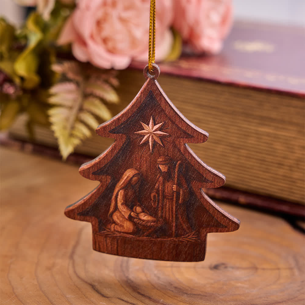 Christianartworkshop Decorazione da appendere in legno a forma di albero con scena della Natività della Sacra Famiglia - image 5