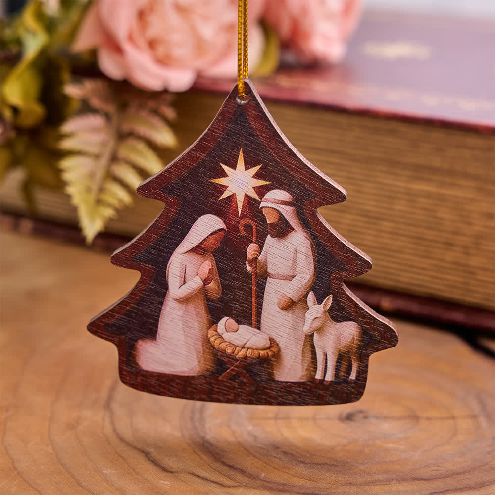 Christianartworkshop Decorazione da appendere in legno a forma di albero con scena della Natività della Sacra Famiglia - image 2