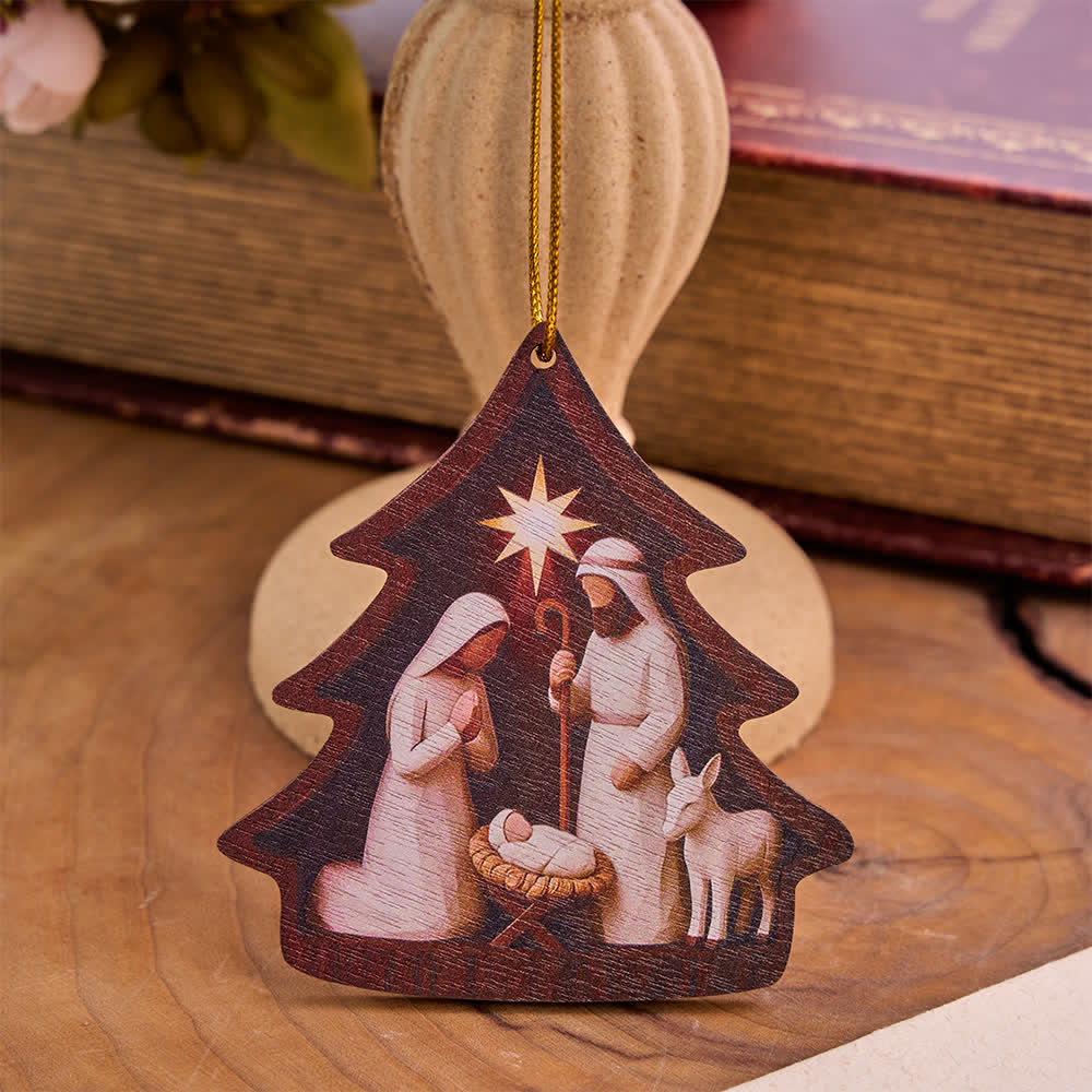 Christianartworkshop Decorazione da appendere in legno a forma di albero con scena della Natività della Sacra Famiglia - Bianco - image 1