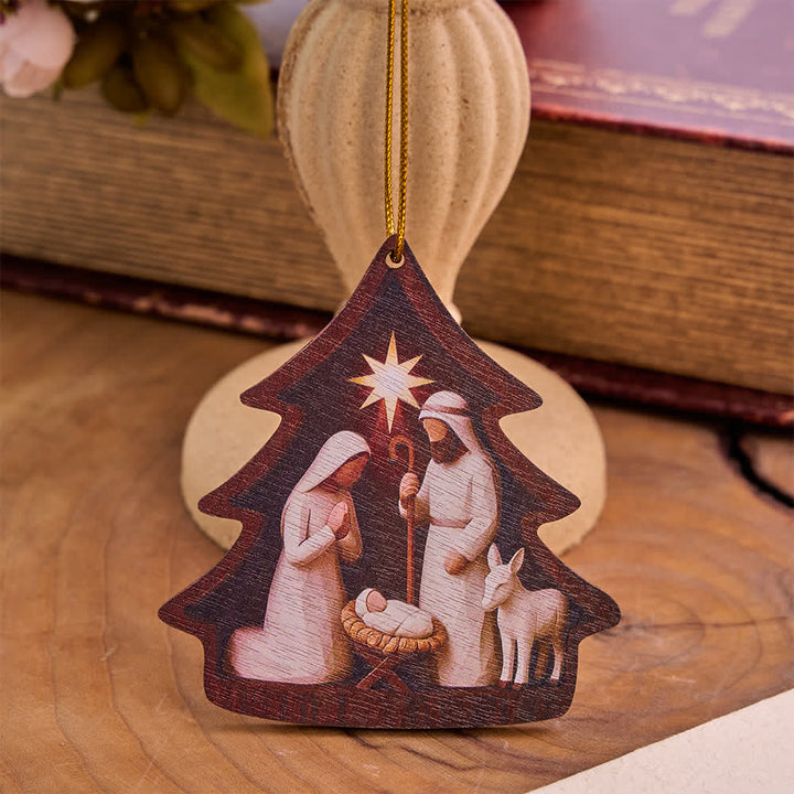 Christianartworkshop Decorazione da appendere in legno a forma di albero con scena della Natività della Sacra Famiglia - Bianco - image 1