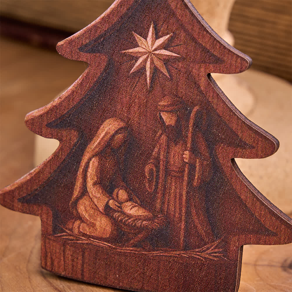 Christianartworkshop Decorazione da appendere in legno a forma di albero con scena della Natività della Sacra Famiglia - image 6