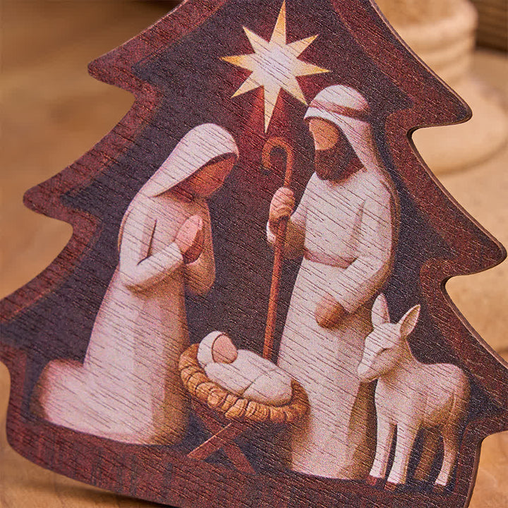 Christianartworkshop Decorazione da appendere in legno a forma di albero con scena della Natività della Sacra Famiglia - image 3