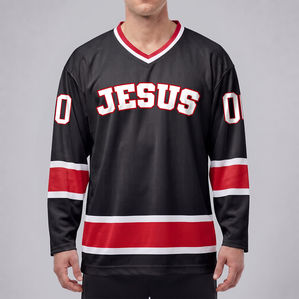 Maglia da hockey Nome & Numero personalizzati e dichiarazione di fede in grassetto su Gesù, realizzata Christianartworkshop. - image 3