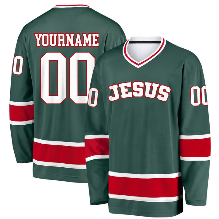Maglia da hockey Nome & Numero personalizzati e dichiarazione di fede in grassetto su Gesù, realizzata Christianartworkshop. - Verde militare - 5XL - Nome & Numero personalizzati - image 20