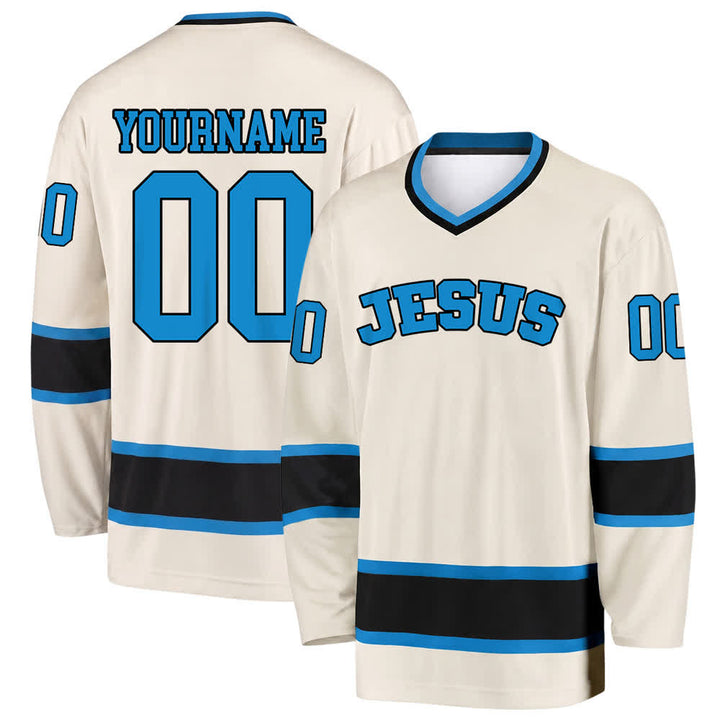Maglia da hockey Nome & Numero personalizzati e dichiarazione di fede in grassetto su Gesù, realizzata Christianartworkshop. - Beige - 5XL - Nome & Numero personalizzati - image 25