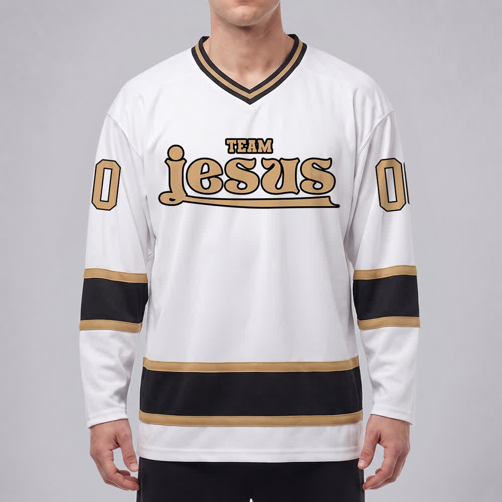 Maglia da hockey Nome & Numero personalizzati del team Christianartworkshop , con motivo di fede in Gesù. - image 8