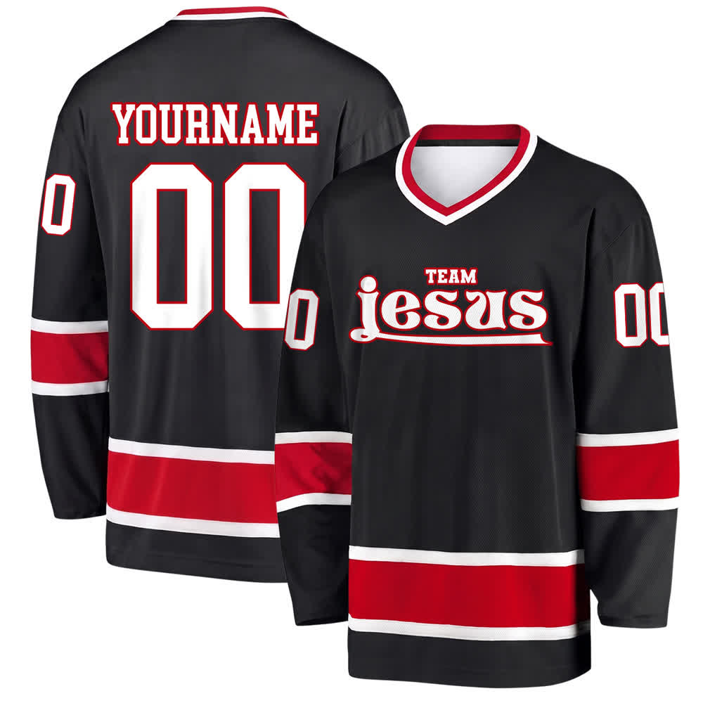 Maglia da hockey Nome & Numero personalizzati del team Christianartworkshop , con motivo di fede in Gesù. - Nero - 5XL - Nome & Numero personalizzati - image 10