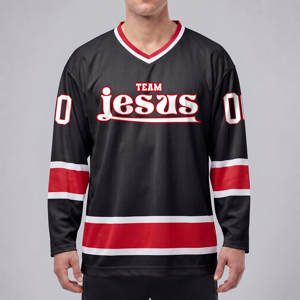 Maglia da hockey Nome & Numero personalizzati del team Christianartworkshop , con motivo di fede in Gesù. - image 13