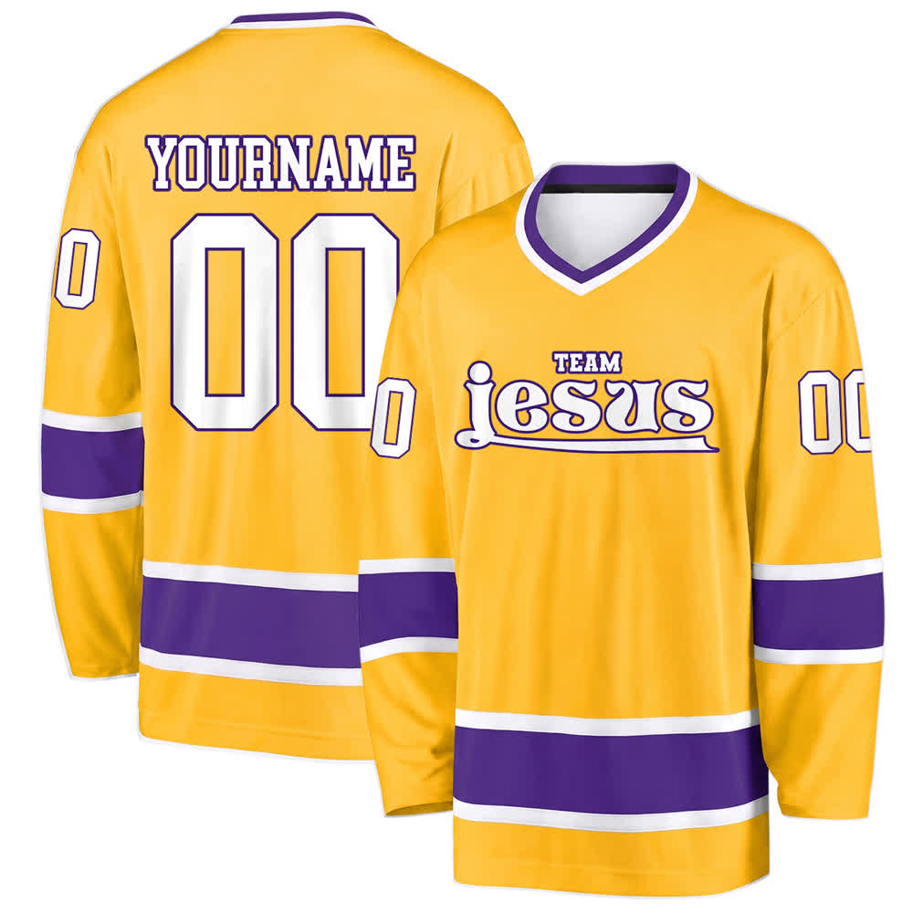 Maglia da hockey Nome & Numero personalizzati del team Christianartworkshop , con motivo di fede in Gesù. - Giallo - 5XL - Nome & Numero personalizzati - image 15