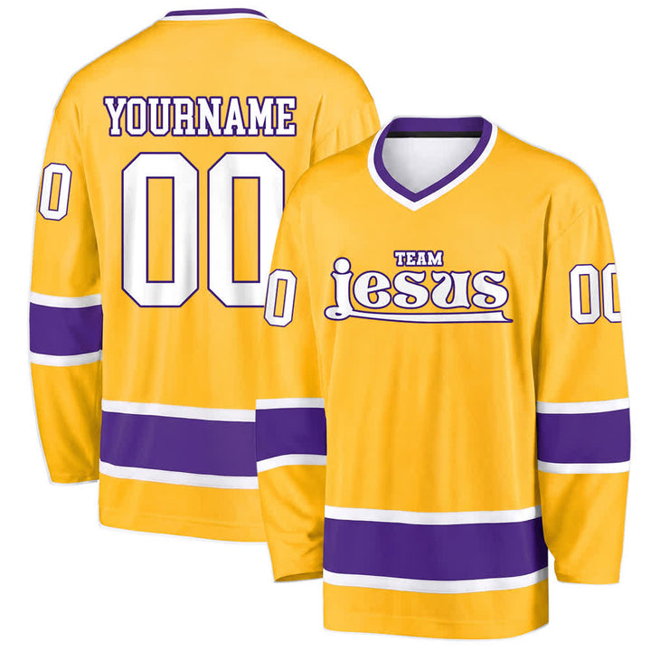 Maglia da hockey Nome & Numero personalizzati del team Christianartworkshop , con motivo di fede in Gesù. - Giallo - 5XL - Nome & Numero personalizzati - image 15