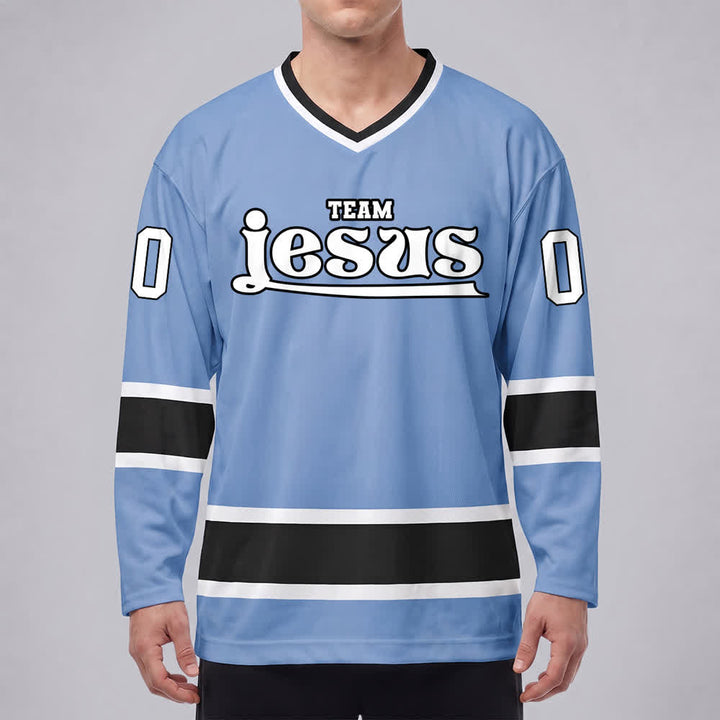 Maglia da hockey Nome & Numero personalizzati del team Christianartworkshop , con motivo di fede in Gesù. - image 3