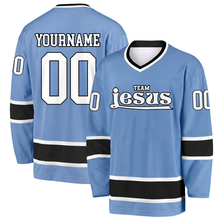 Maglia da hockey Nome & Numero personalizzati del team Christianartworkshop , con motivo di fede in Gesù. - Blu celeste - 5XL - Nome & Numero personalizzati - image 0