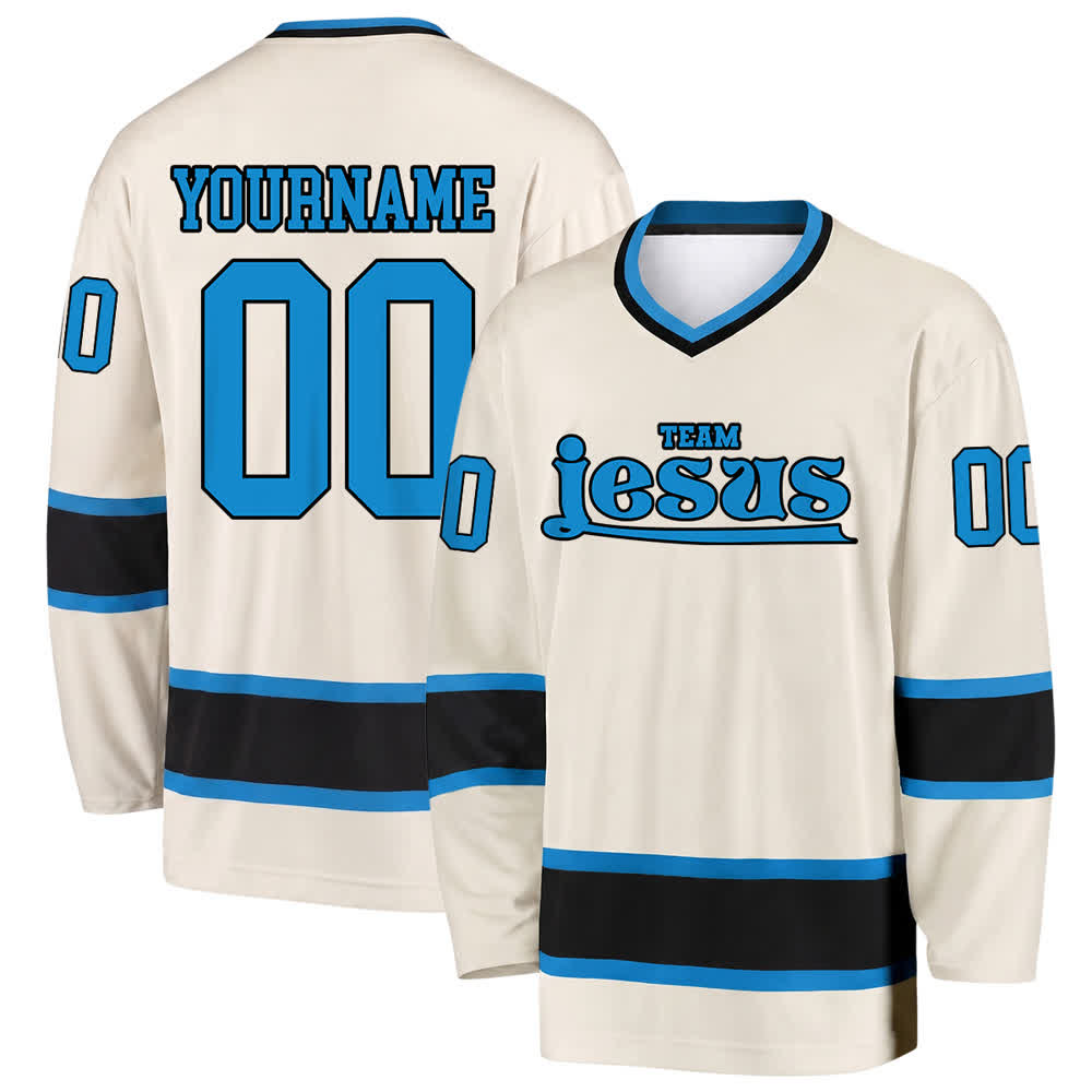 Maglia da hockey Nome & Numero personalizzati del team Christianartworkshop , con motivo di fede in Gesù. - Beige - 5XL - Nome & Numero personalizzati - image 25